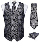 Black paisley waistcoat for mens with matching tie and pocket square