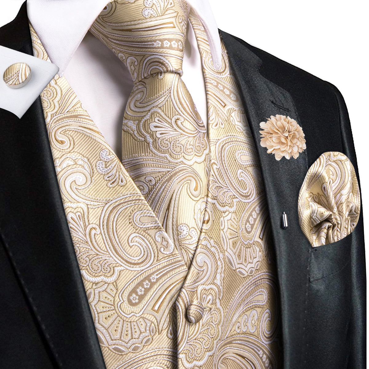 Men's gold vest and tie sets for men, elegant formal wear
