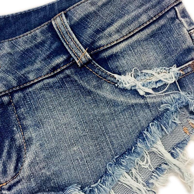 Women's Shorts Vintage Blue Denim Shorts Low Waist Micro Jean Shorts