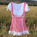 Vintage bridal dress in red and white gingham for outdoor weddings