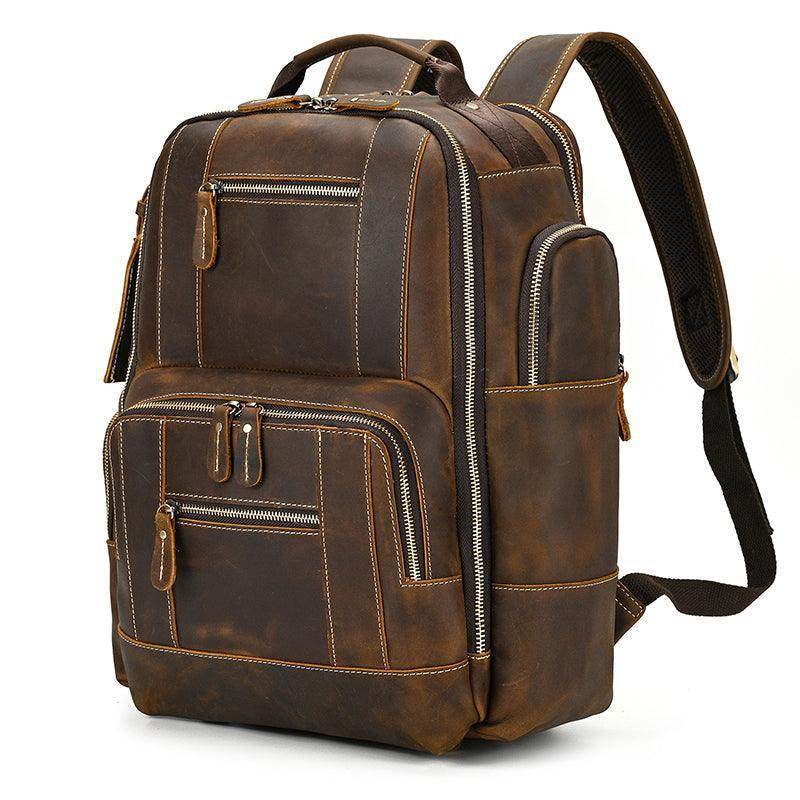 Luggage & Bags - Backpacks Vintage Brown Leather Backpack Multiple Compartments Travel Bags
