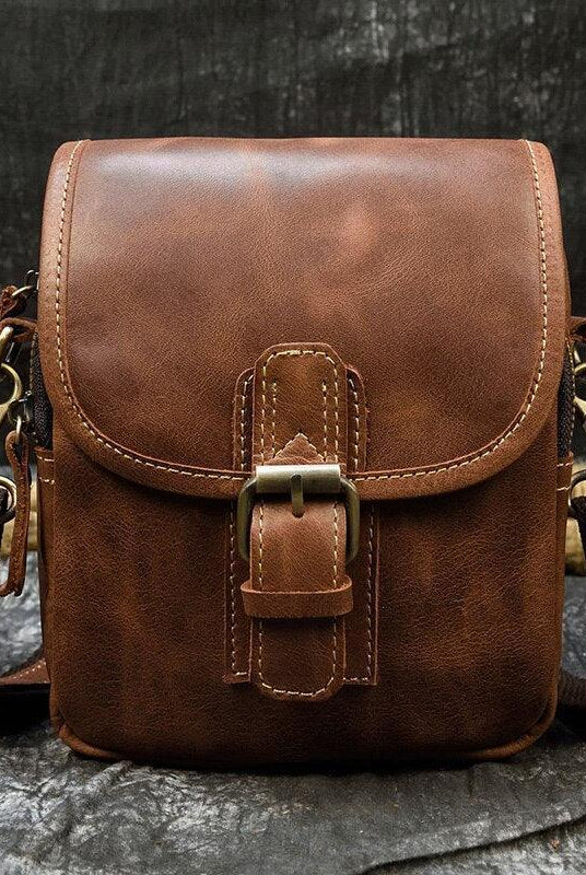 Luggage & Bags - Shoulder/Messenger Bags Vintage Brown Leather Mini Sling Bag Waist Belt Pouch For Men