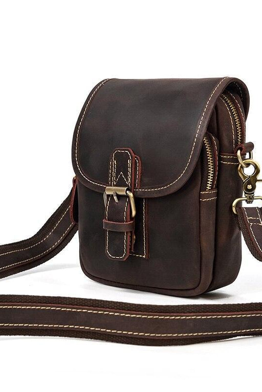 Luggage & Bags - Shoulder/Messenger Bags Vintage Brown Leather Mini Sling Bag Waist Belt Pouch For Men