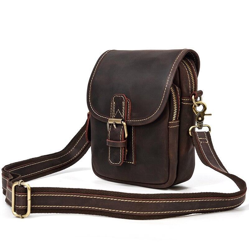  Vintage Brown Leather Mini Sling Bag Waist Belt Pouch For Men
