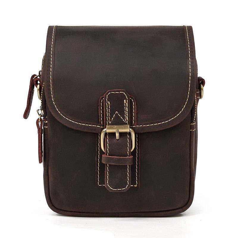  Vintage Brown Leather Mini Sling Bag Waist Belt Pouch For Men
