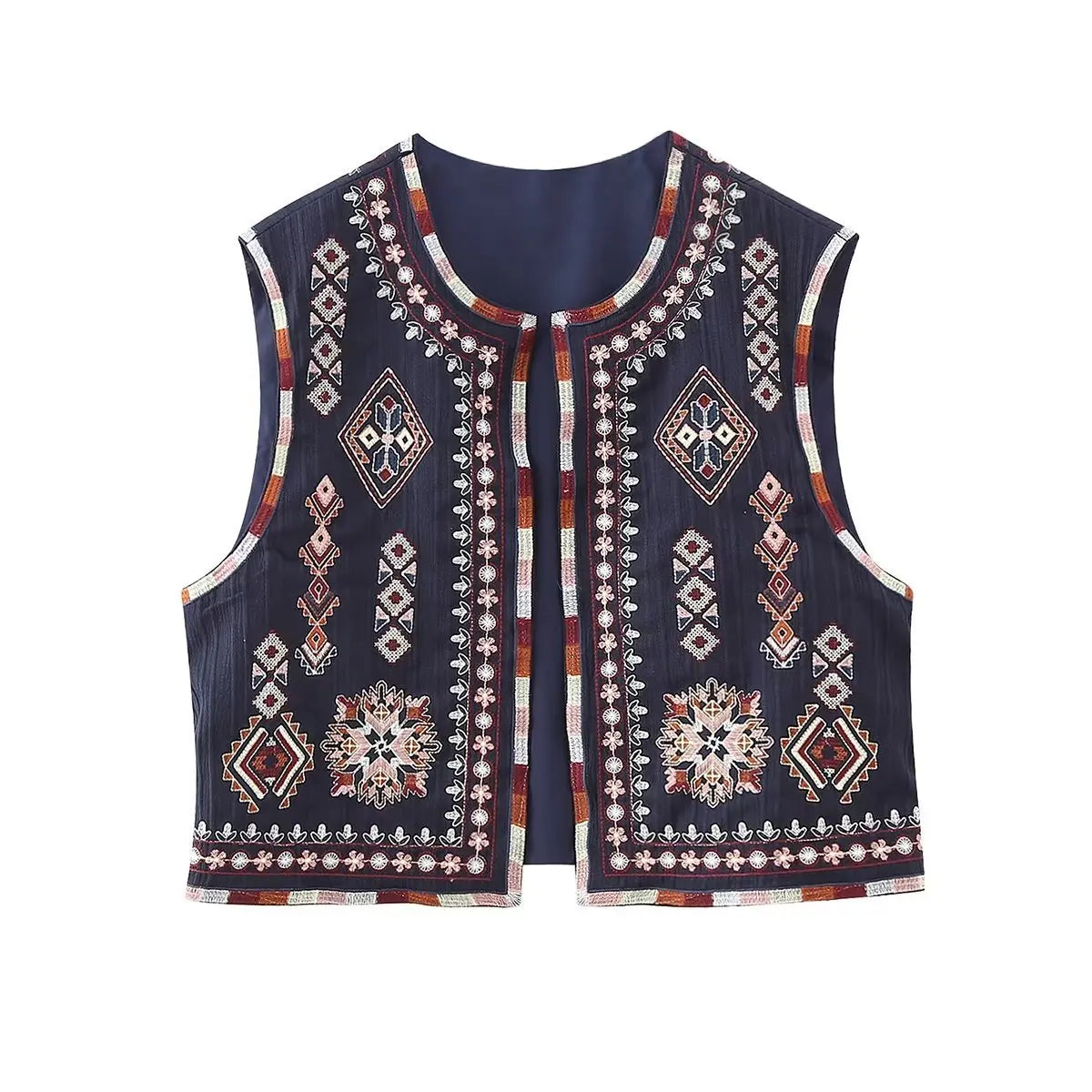 Women's vintage Christmas vest in navy, crafted for holiday gatherings.