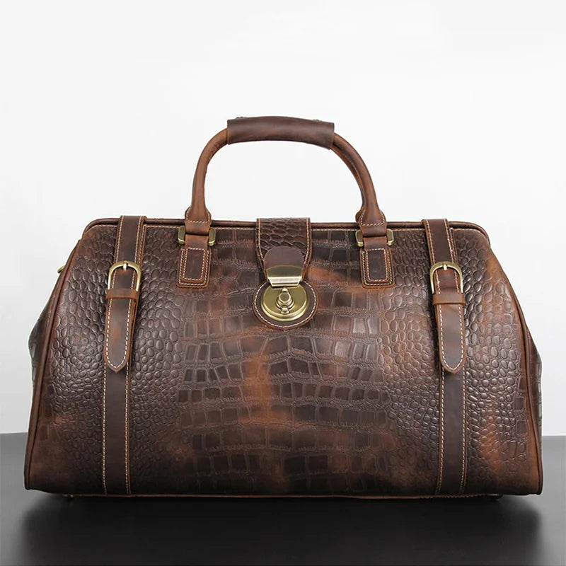 vintage crazy horse leather travel duffel bag with lock (photo 7 of 7)