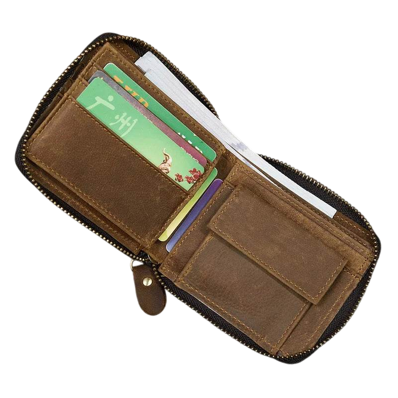 Vintage Fashion Card Holder Zipper Coin Purse Crazy Horse