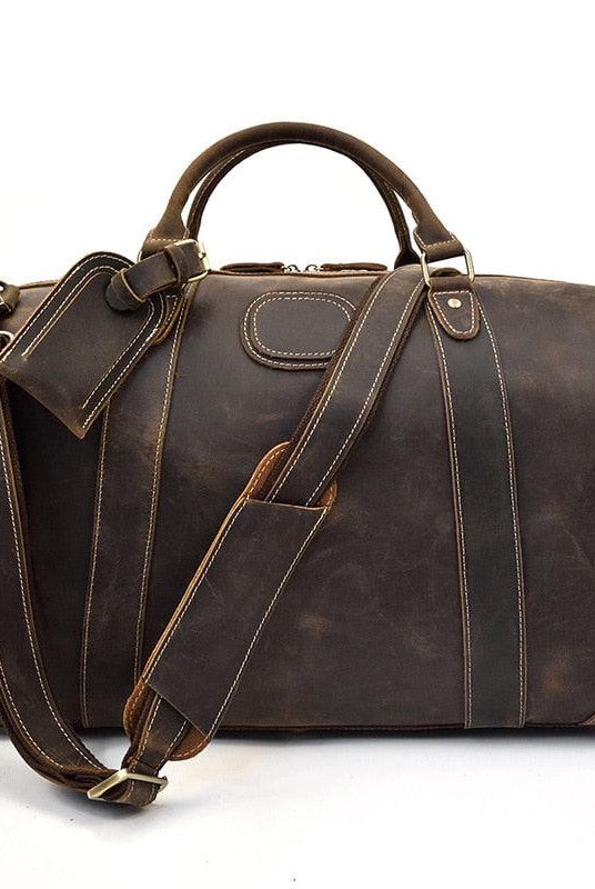 Luggage & Bags - Duffel Vintage Genuine Leather Travel Bag Tote Bag Weekender Duffel Bag