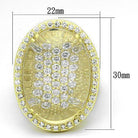 Vintage inspired gold fashion ring with oval cut crystal and sparkling rhinestones border