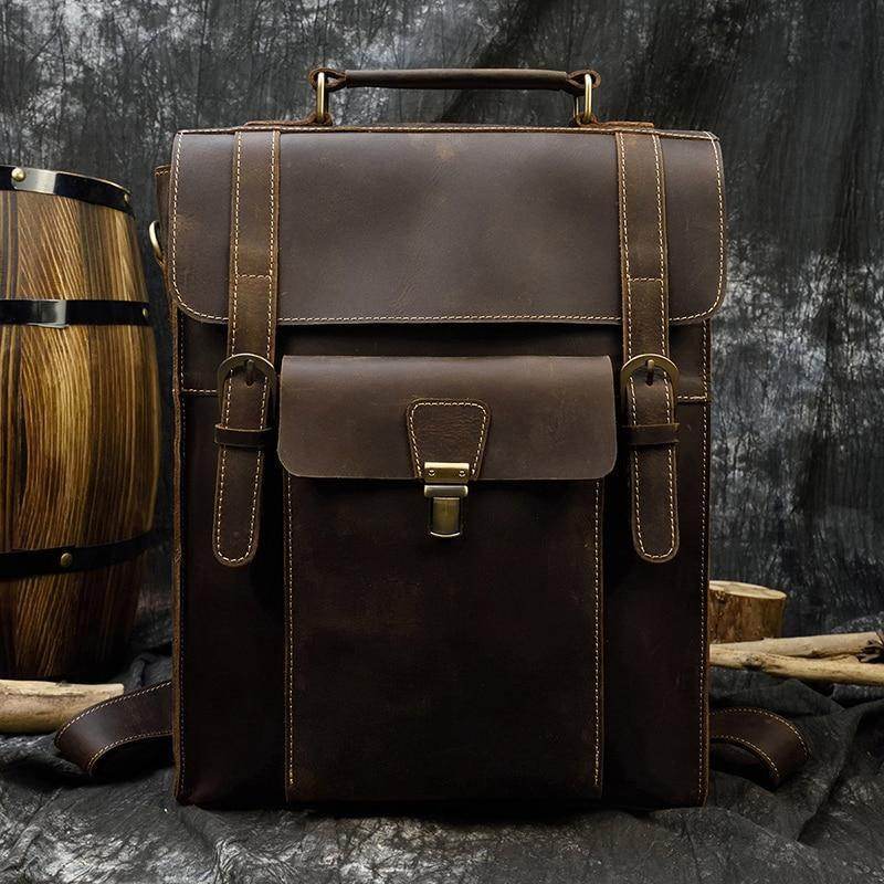 Vintage leather backpack from VacationGrabs with sturdy straps and classic design, ideal for travel