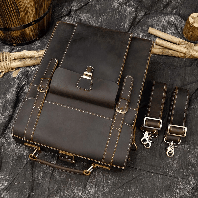 Vintage leather backpack with multiple pockets and adjustable straps for stylish travel