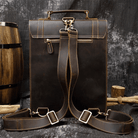 Vintage leather backpack from VacationGrabs featuring a sleek design and durable straps