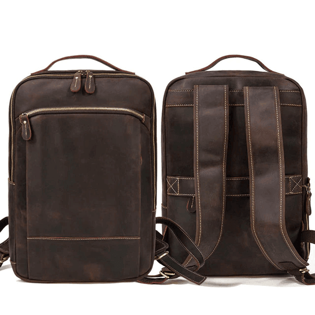 Vintage leather backpack from VacationGrabs featuring multiple compartments and durable straps for travel