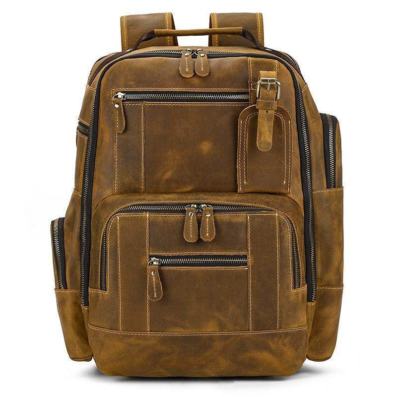 Vintage leather backpack with multiple compartments and durable design for travel and daily use