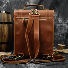 Vintage leather backpack with a sleek design and adjustable straps for stylish travelers