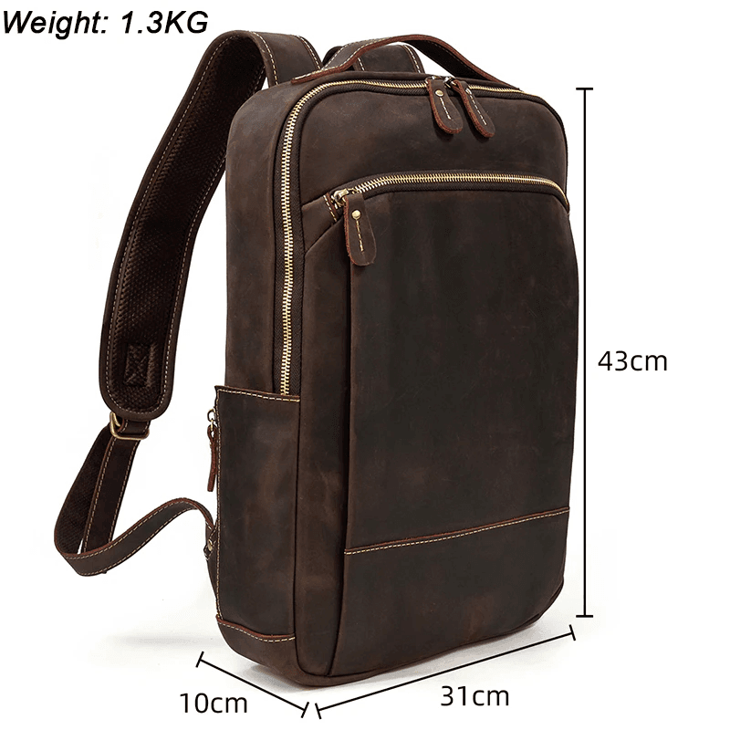 Vintage leather backpack by VacationGrabs featuring a sleek design and multiple pockets