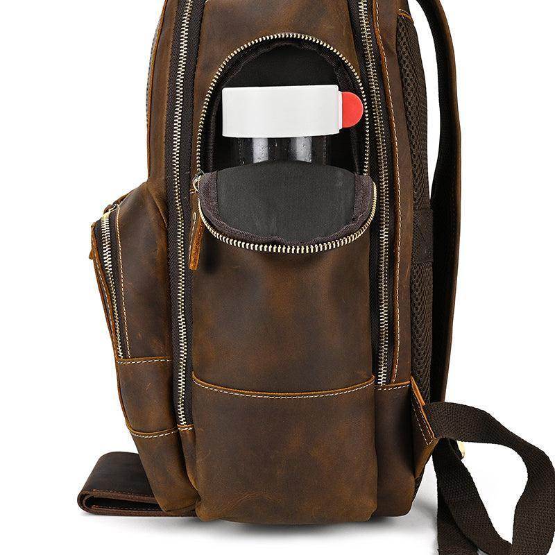 Vintage leather backpack with multiple compartments for organized storage and easy access