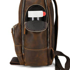 Vintage leather backpack with multiple compartments for organized storage and easy access