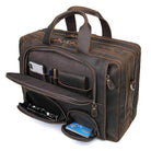 Vintage leather briefcase with multiple compartments and pockets for organization and convenience