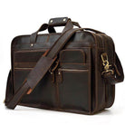 Vintage leather briefcase with multiple pockets and an adjustable shoulder strap for professionals