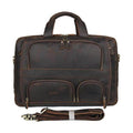 Vintage leather briefcase with multiple pockets and detachable shoulder strap for stylish professionals