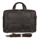 Vintage leather briefcase with multiple pockets and detachable shoulder strap for stylish professionals
