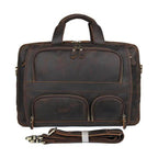 Vintage leather briefcase with multiple pockets and detachable shoulder strap for stylish professionals
