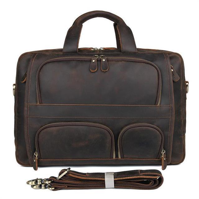 Luggage & Bags - Briefcases Vintage Leather Briefcase With Pockets Business Laptop Bag