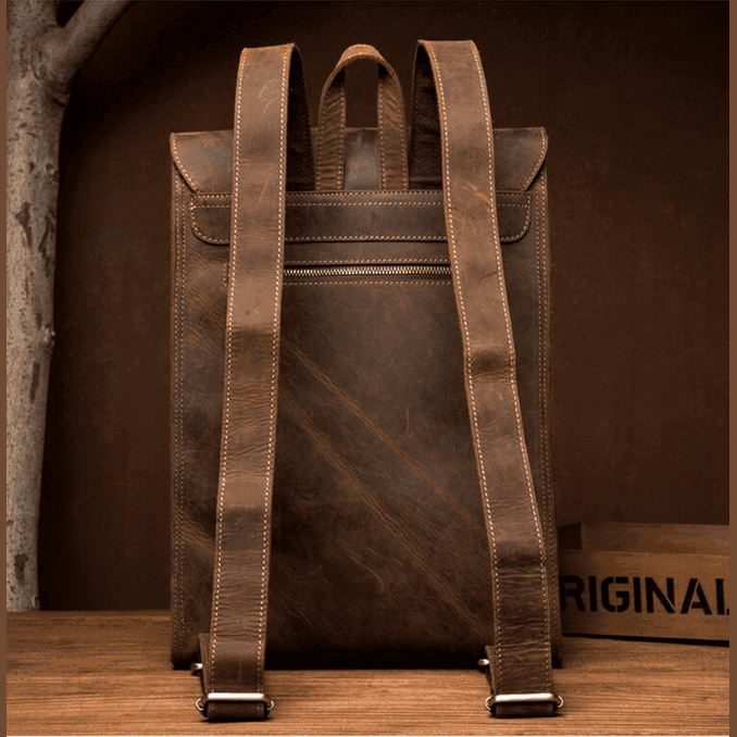 Vintage leather business backpack with adjustable straps and a sleek design for professionals