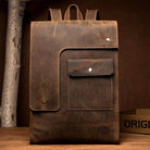Vintage leather business backpack with multiple pockets and a classic design for professionals