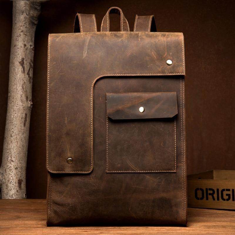 Vintage leather business backpack with multiple pockets and a classic design for professionals