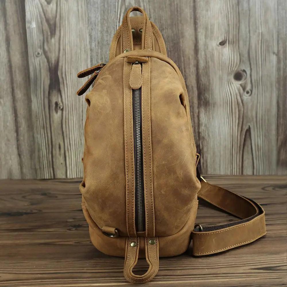 Luggage & Bags - Shoulder/Messenger Bags Vintage Leather Chest Bag Quality Crazy Horse Leather Shoulder Bag