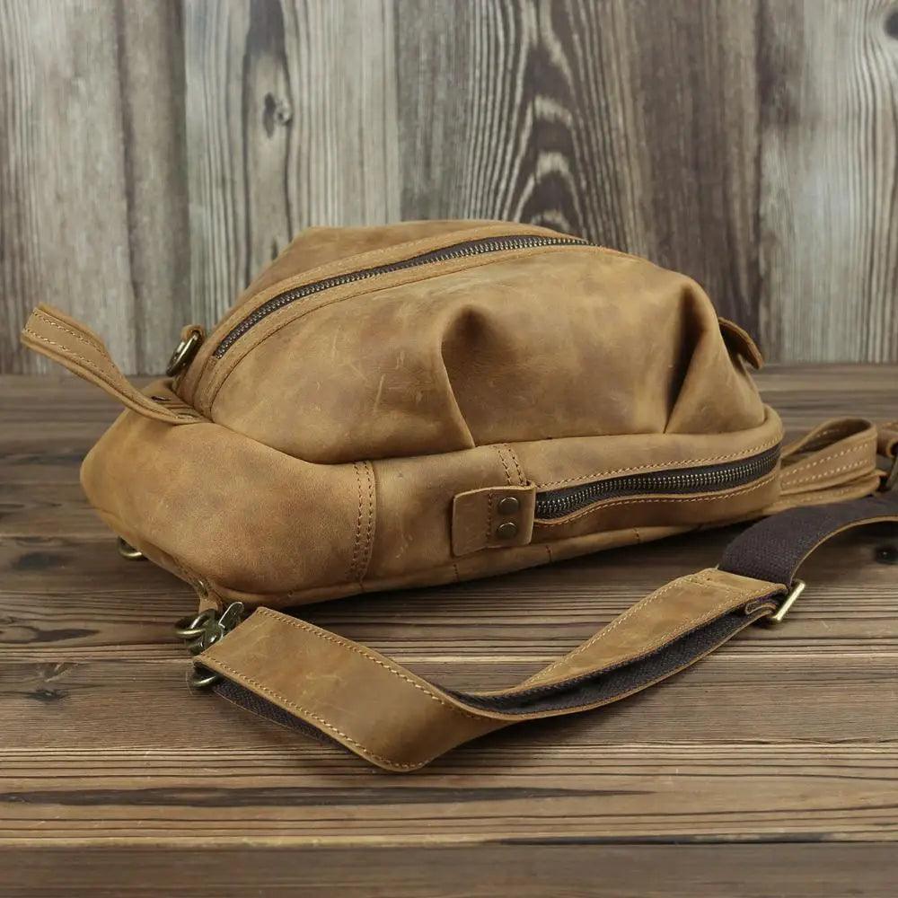 Luggage & Bags - Shoulder/Messenger Bags Vintage Leather Chest Bag Quality Crazy Horse Leather Shoulder Bag