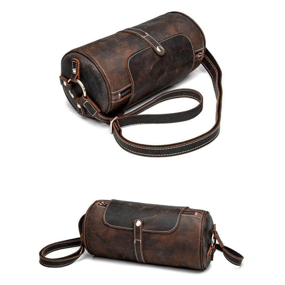 Vintage leather crossbody bag with adjustable strap and multiple pockets for versatile use
