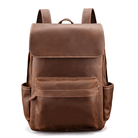 Vintage leather laptop backpack in rich brown color with spacious compartments and adjustable straps