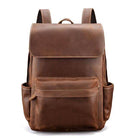 Vintage leather laptop backpack in brown with multiple compartments for efficient organization