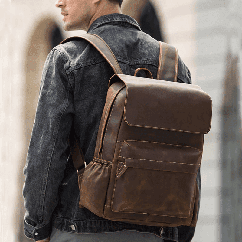 Vintage leather laptop backpack from VacationGrabs with spacious compartments and stylish design