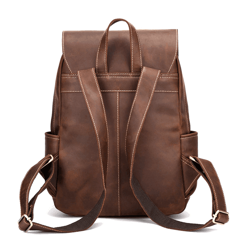 Vintage leather laptop backpack with adjustable straps and spacious interior for organization