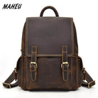 Vintage leather laptop backpack with adjustable straps and dual buckle closures for classic style