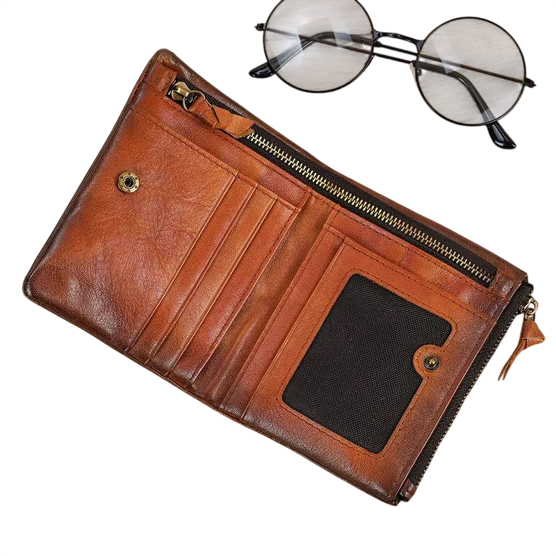 Billetera corta de cuero vintage con monedero para hombre RFID