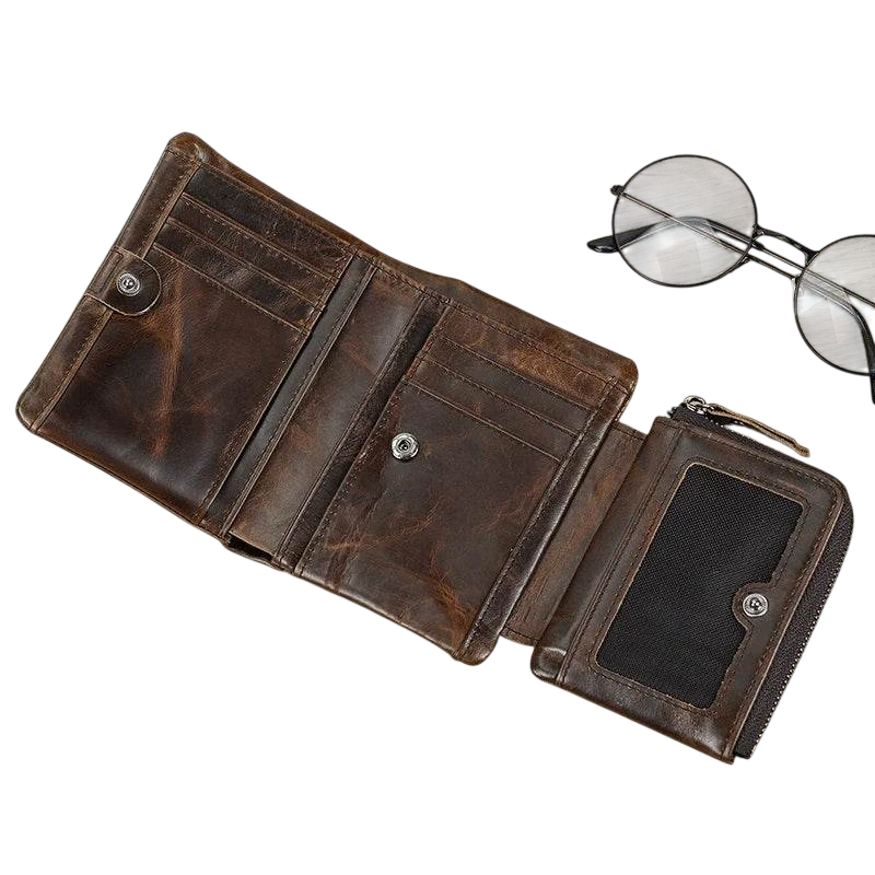 Vintage Leather Short Wallet with Coin Purse for Men RFID