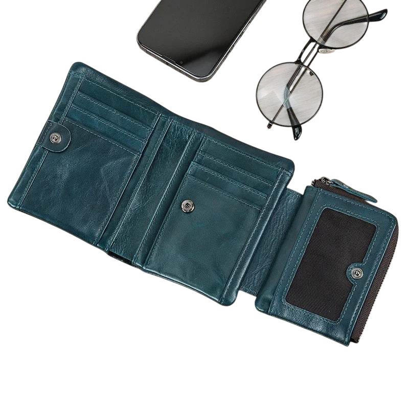 Vintage Leather Short Wallet with Coin Purse for Men RFID