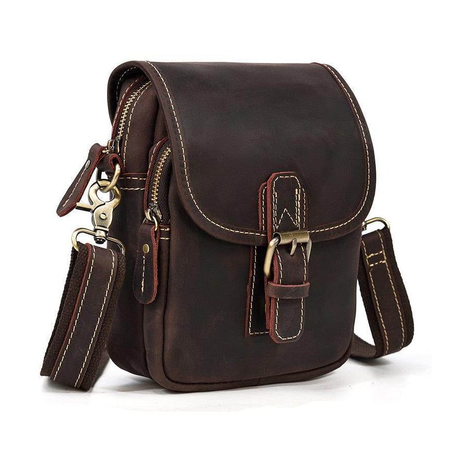 VacationGrabs vintage leather sling bag with adjustable strap and zippered pockets for daily use