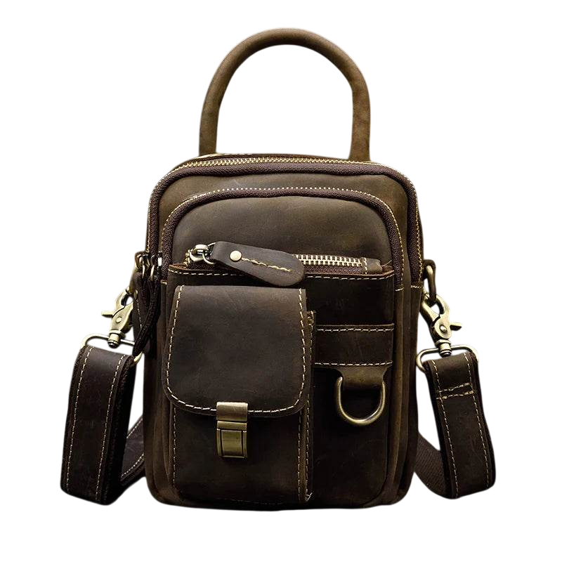 Vintage Leather Small Shoulder Waist Belt Bag for Men