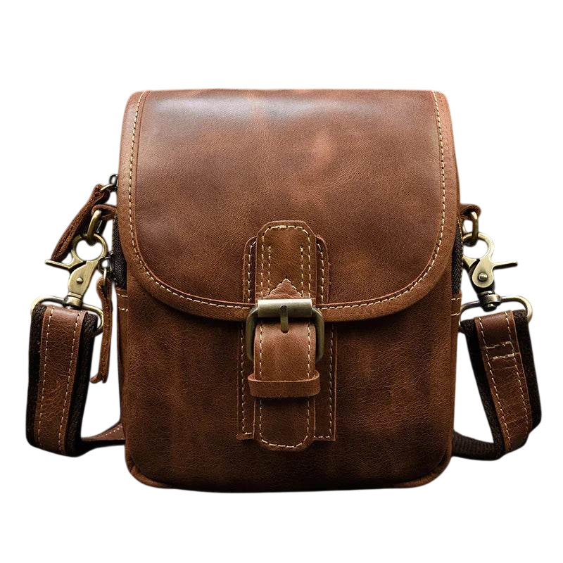 Vintage Leather Small Shoulder Waist Belt Bag for Men