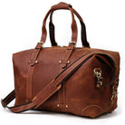 Vintage leather travel bag in rich brown color with sturdy handles and adjustable strap for easy carrying