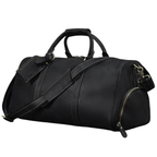 Vintage Leather Travel Duffle Bag with Shoe Pocket Weekend