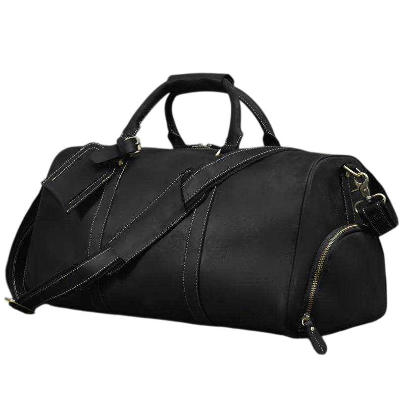 Vintage Leather Travel Duffle Bag with Shoe Pocket Weekend