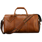 Vintage Leather Travel Duffel Bag with Shoe Pocket